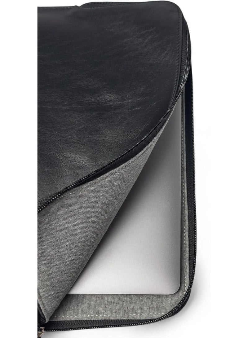 Emery Aegis 14/16-Inch Leather Laptop Sleeve | Professional Folio for MacBook Pro & Laptops | Full-Grain Leather with Secure Zip Closure (Black, Large) - Image 2